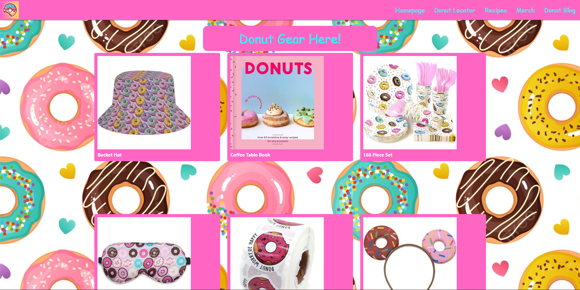 screenshot of merchandise page of Go Nutz Donutz website
