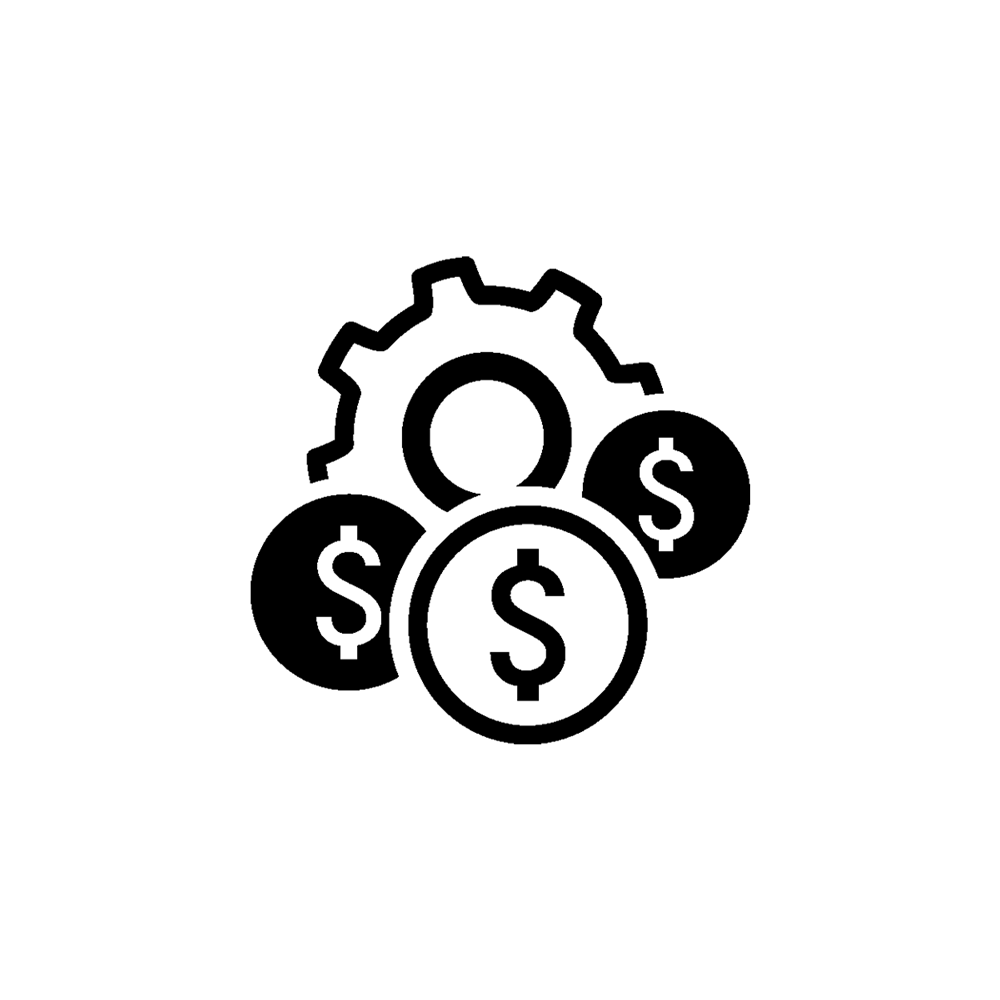 a spoke surrounded by coins with dollar signs